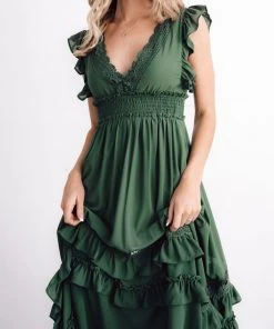 BB Custom Jasmine Ruffle Maxi Dress | Dusty Green