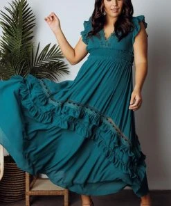 BB Custom Dresses Jasmine Ruffle Maxi Dress | Jade