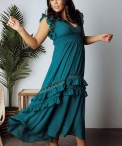 BB Custom Dresses Jasmine Ruffle Maxi Dress | Jade