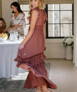 BB Custom Jasmine Ruffle Maxi Dress | Rosy Brown Dresses