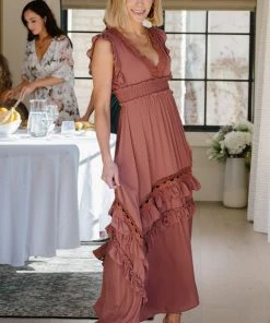 BB Custom Jasmine Ruffle Maxi Dress | Rosy Brown Dresses