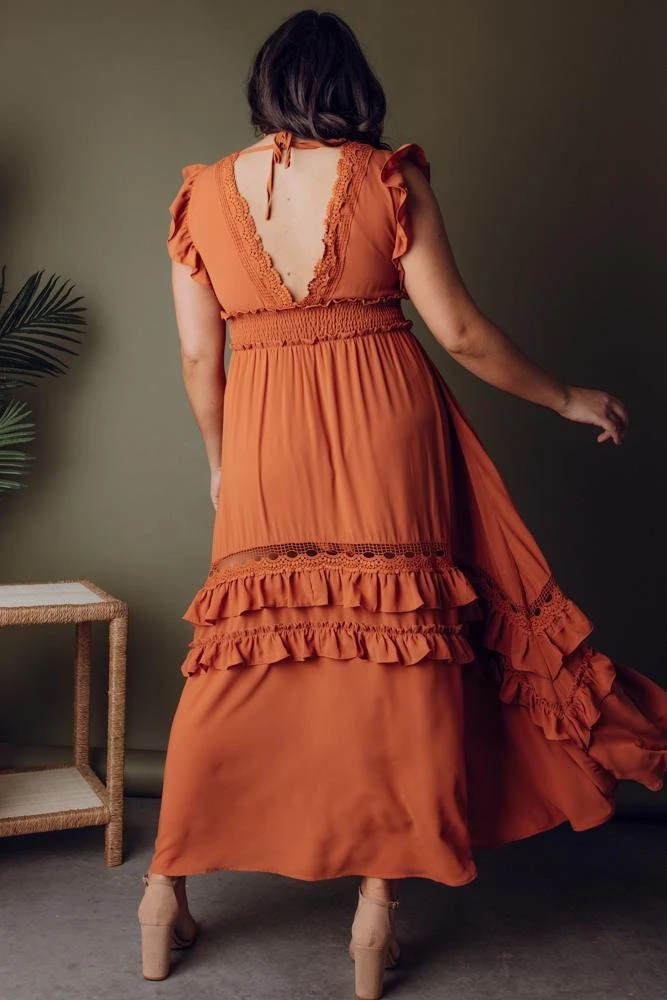 BB Custom Dresses Jasmine Ruffle Maxi Dress | Rust BB Custom Dresses Jasmine Ruffle Maxi Dress | Rust