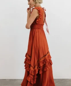 BB Custom Dresses Jasmine Ruffle Maxi Dress | Rust 4 BB Custom Dresses Jasmine Ruffle Maxi Dress | Rust