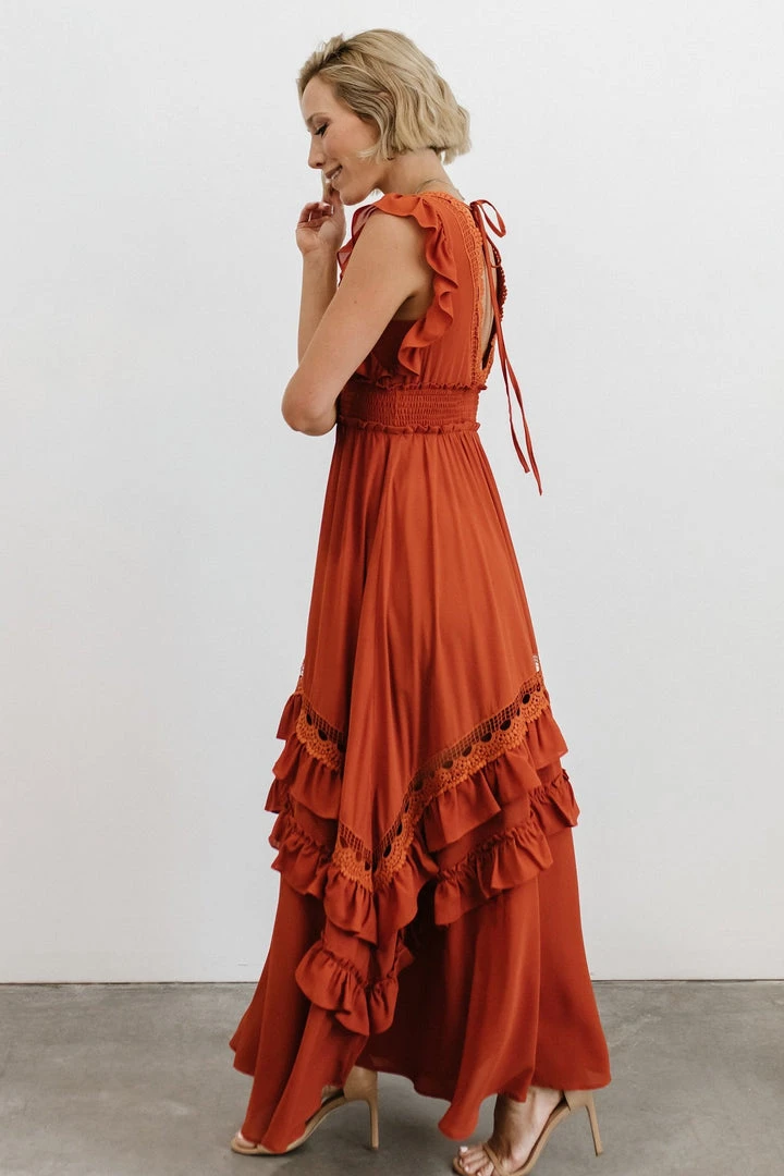 BB Custom Dresses Jasmine Ruffle Maxi Dress | Rust BB Custom Dresses Jasmine Ruffle Maxi Dress | Rust