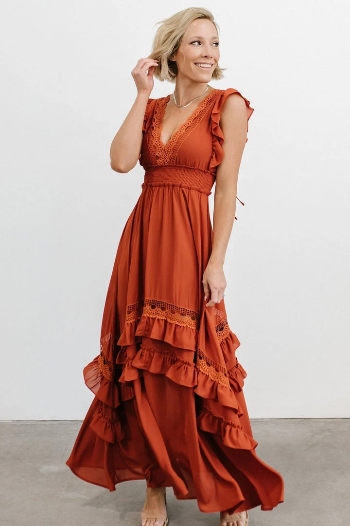 BB Custom Dresses Jasmine Ruffle Maxi Dress | Rust BB Custom Dresses Jasmine Ruffle Maxi Dress | Rust