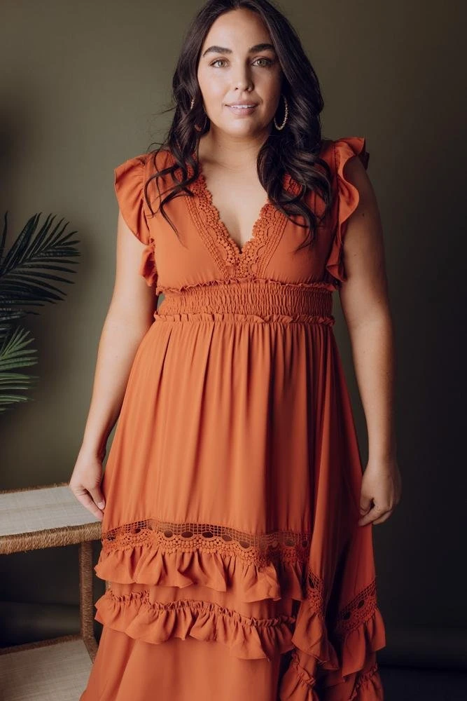 BB Custom Dresses Jasmine Ruffle Maxi Dress | Rust BB Custom Dresses Jasmine Ruffle Maxi Dress | Rust