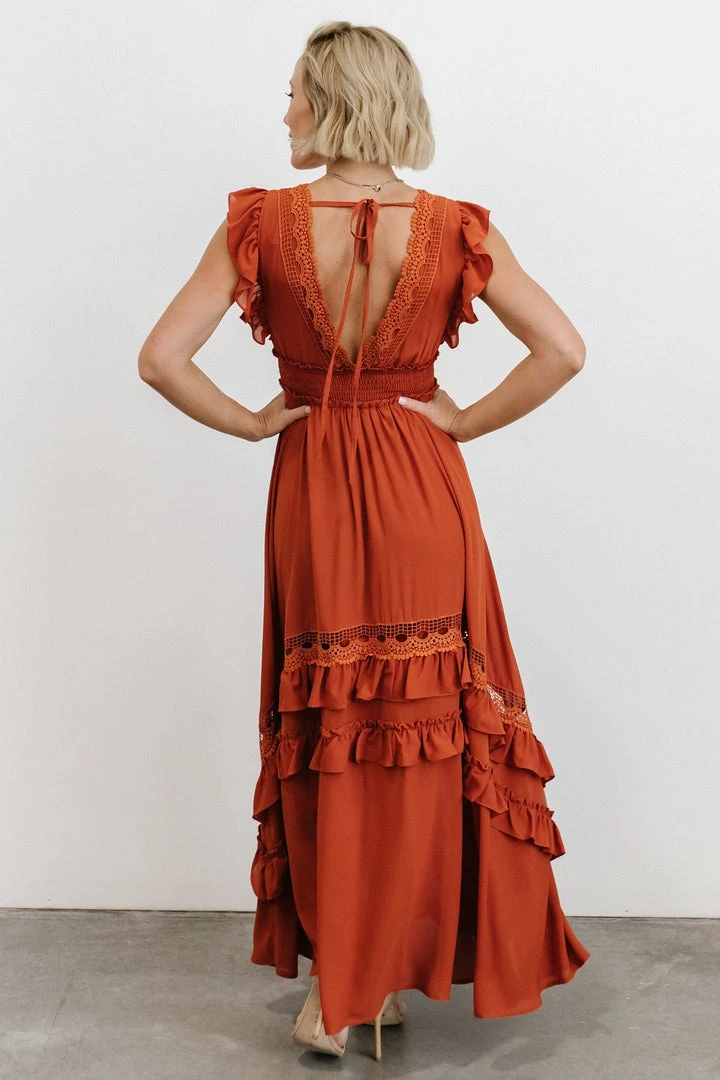 BB Custom Dresses Jasmine Ruffle Maxi Dress | Rust BB Custom Dresses Jasmine Ruffle Maxi Dress | Rust