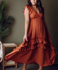 BB Custom Dresses Jasmine Ruffle Maxi Dress | Rust 2 BB Custom Dresses Jasmine Ruffle Maxi Dress | Rust