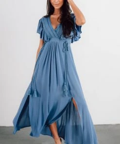 BB Custom Dresses Jennifer Deep V Maxi Dress | Blue