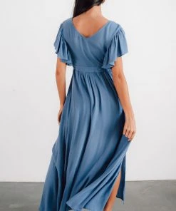BB Custom Dresses Jennifer Deep V Maxi Dress | Blue