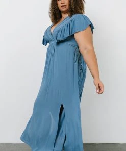 BB Custom Dresses Jennifer Deep V Maxi Dress | Blue