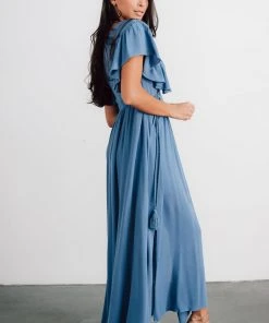 BB Custom Dresses Jennifer Deep V Maxi Dress | Blue