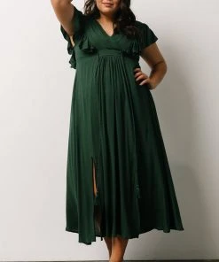 BB Custom Jennifer Deep V Maxi Dress | Dark Green