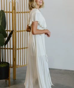 BB Custom Jennifer Deep V Maxi Dress | Ivory