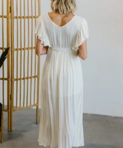 BB Custom Jennifer Deep V Maxi Dress | Ivory