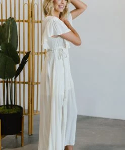BB Custom Jennifer Deep V Maxi Dress | Ivory