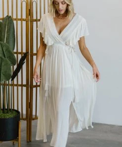 BB Custom Jennifer Deep V Maxi Dress | Ivory