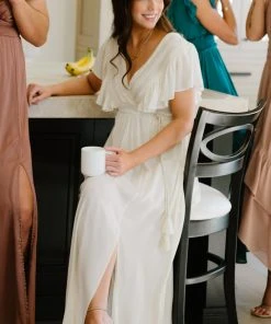 BB Custom Jennifer Deep V Maxi Dress | Ivory