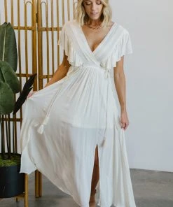 BB Custom Jennifer Deep V Maxi Dress | Ivory