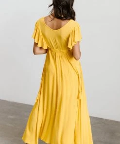 BB Custom Jennifer Deep V Maxi Dress | Mustard Dresses