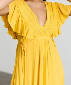 BB Custom Jennifer Deep V Maxi Dress | Mustard Dresses