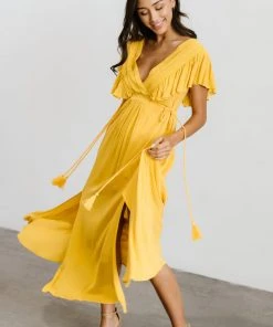 BB Custom Jennifer Deep V Maxi Dress | Mustard Dresses