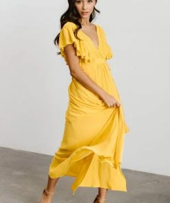 BB Custom Jennifer Deep V Maxi Dress | Mustard Dresses
