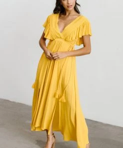 BB Custom Jennifer Deep V Maxi Dress | Mustard Dresses