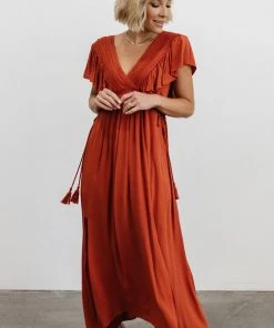 BB Custom Dresses Jennifer Deep V Maxi Dress | Rust