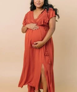 BB Custom Dresses Jennifer Deep V Maxi Dress | Rust