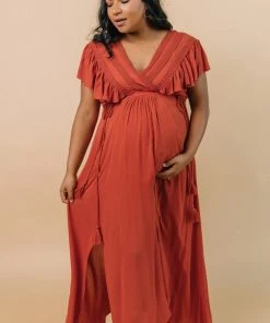 BB Custom Dresses Jennifer Deep V Maxi Dress | Rust