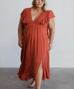 BB Custom Dresses Jennifer Deep V Maxi Dress | Rust