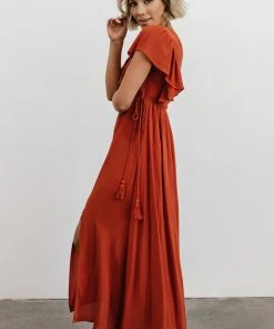 BB Custom Dresses Jennifer Deep V Maxi Dress | Rust