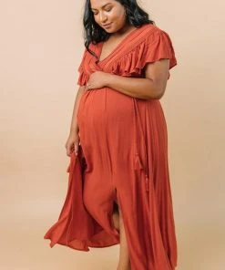 BB Custom Dresses Jennifer Deep V Maxi Dress | Rust