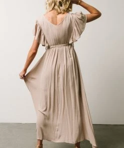 BB Custom Jennifer Deep V Maxi Dress | Sand