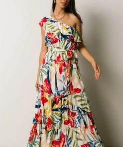 FT Jillian One Shoulder Maxi Dress | Multi Print Dresses
