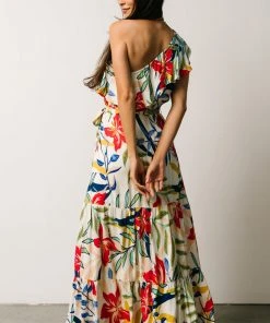 FT Jillian One Shoulder Maxi Dress | Multi Print Dresses