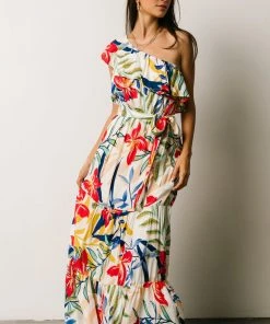 FT Jillian One Shoulder Maxi Dress | Multi Print Dresses