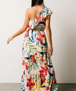 FT Jillian One Shoulder Maxi Dress | Multi Print Dresses
