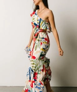 FT Jillian One Shoulder Maxi Dress | Multi Print Dresses