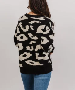 HAY Jonas Animal Print Sweater | Black + Cream