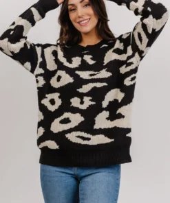 HAY Jonas Animal Print Sweater | Black + Cream