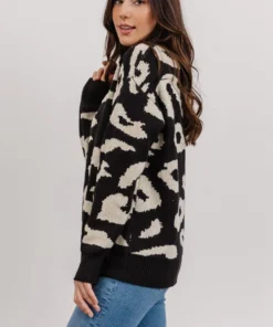 HAY Jonas Animal Print Sweater | Black + Cream