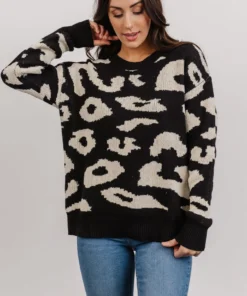 HAY Jonas Animal Print Sweater | Black + Cream