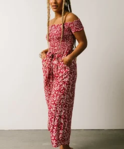 AK Jonni Smocked Jumpsuit | Red Floral Vacation