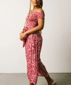 AK Jonni Smocked Jumpsuit | Red Floral Vacation