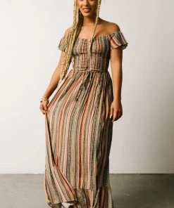 DD Journey Boho Stripe Maxi Dress | Mocha Print Dresses