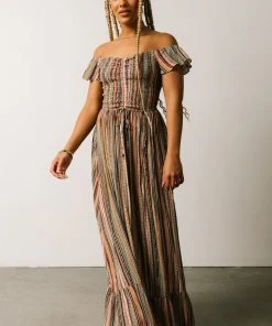 DD Journey Boho Stripe Maxi Dress | Mocha Print Dresses