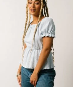 HAY Tops Jules Smocked Top | Light Blue