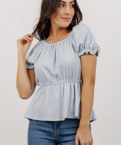 HAY Tops Jules Smocked Top | Light Blue